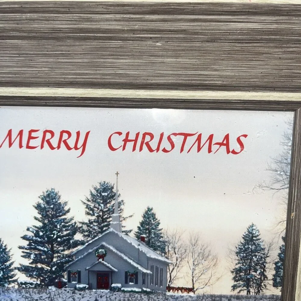 Merry Christmas Picture Decoration A Church In The Winter Frame 10.5 “ X 8.5 “